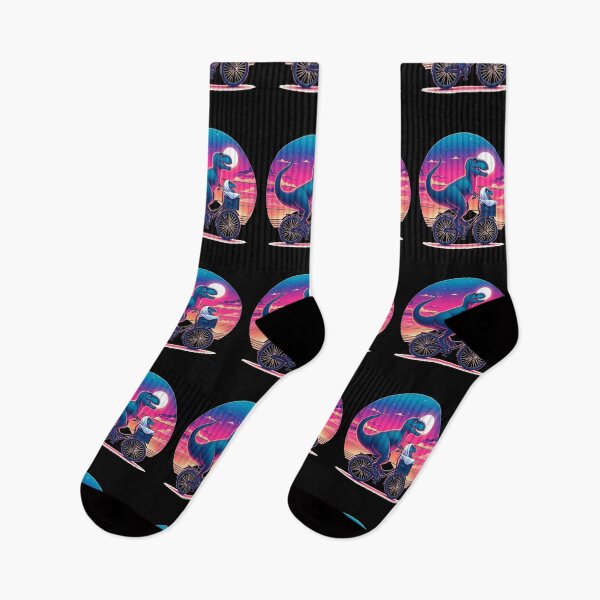 Item preview, RETRO VINTAGE SUNSET SUNRISE TREX DINOSAUR ON BIKE, Dinosaur Riding A Bike With Baby T-Rex | Good Vibes Collection designed and sold by Made by Tamar.