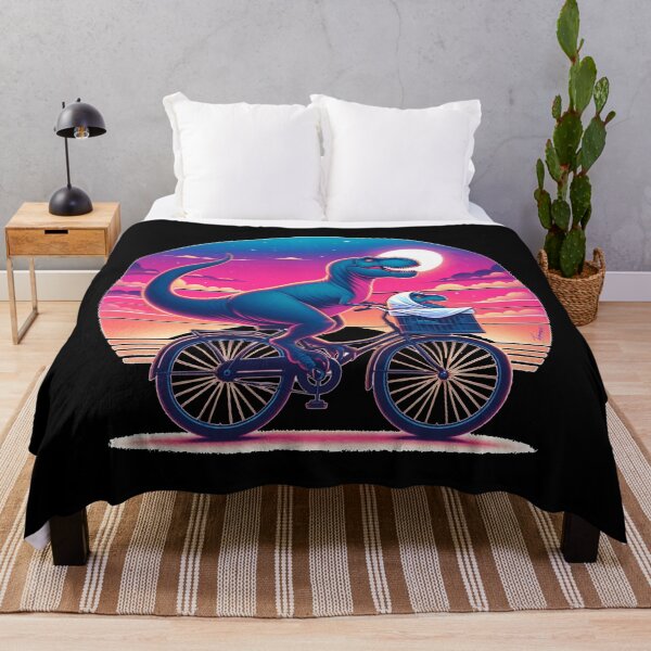 Item preview, RETRO VINTAGE SUNSET SUNRISE TREX DINOSAUR ON BIKE, Dinosaur Riding A Bike With Baby T-Rex | Good Vibes Collection designed and sold by Made by Tamar.