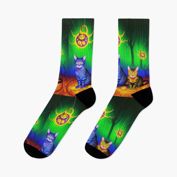 Item preview, Pair of Psychedelic Trippy Cats in Woods designed and sold by TheDarkWardrobe.