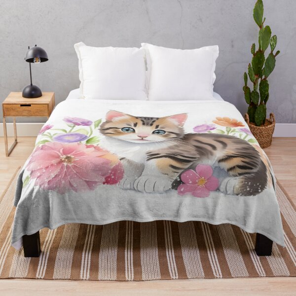Item preview, A Cute American Bobtail Cat Baby Flowers Around Watercolor designed and sold by artbibun.