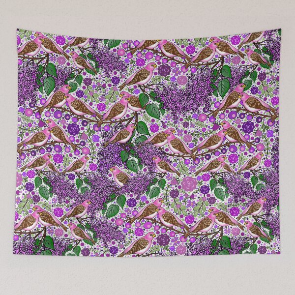 Item preview, Purple Finches and Lilacs on White designed and sold by GreenCarbon2112.