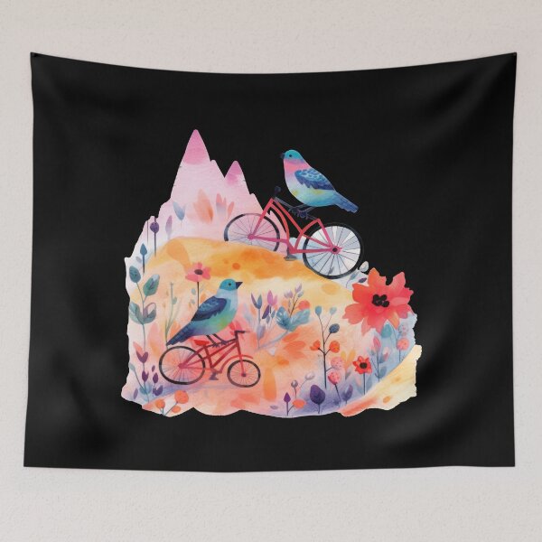 Item preview, Mountain Biker Birds - Colorful Abstract Cycling Painting designed and sold by WallGemsArt.