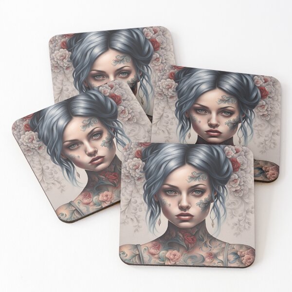 Item preview, Tattooed Girl  with roses - all over body tattoos designed and sold by SirenSeventyOne.