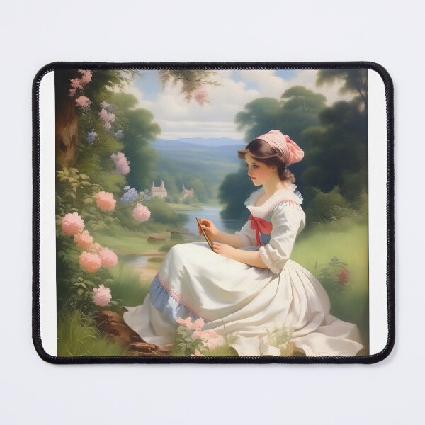 Item preview, vintage oil painting of a girl sitting near trees designed and sold by IncredibleGeek.