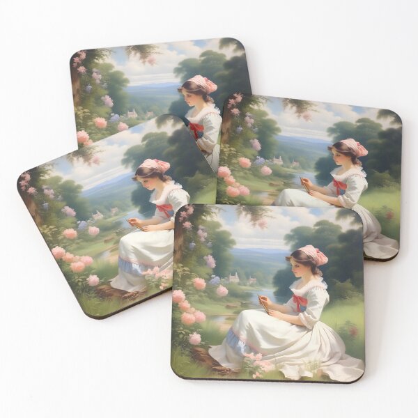 Item preview, vintage oil painting of a girl sitting near trees designed and sold by IncredibleGeek.