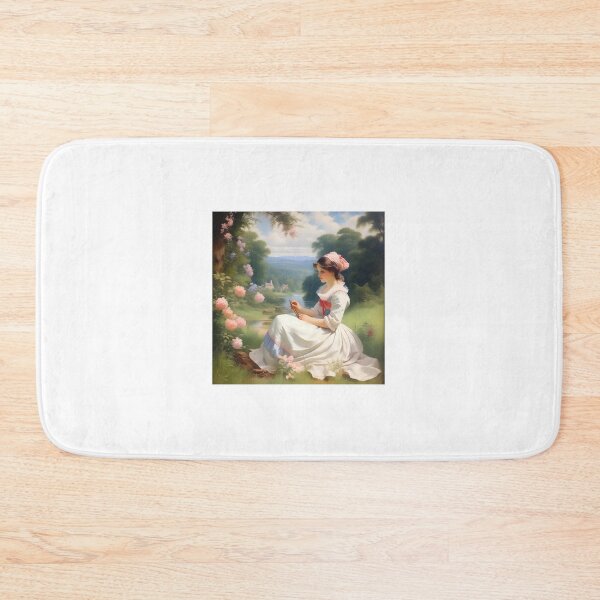 Item preview, vintage oil painting of a girl sitting near trees designed and sold by IncredibleGeek.