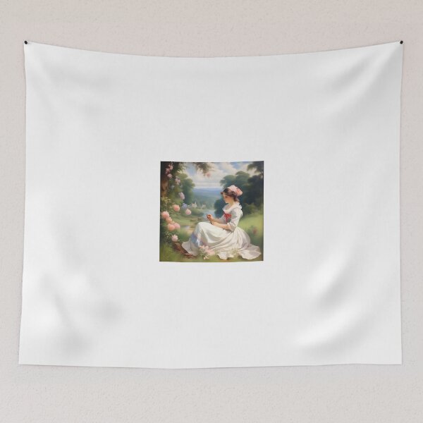 Item preview, vintage oil painting of a girl sitting near trees designed and sold by IncredibleGeek.