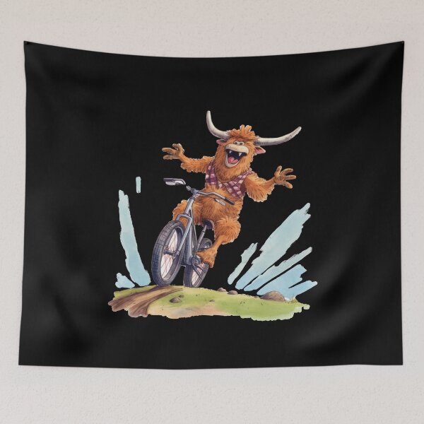 Item preview, Laughing Highland Cow has discovered mountain biking designed and sold by WallGemsArt.