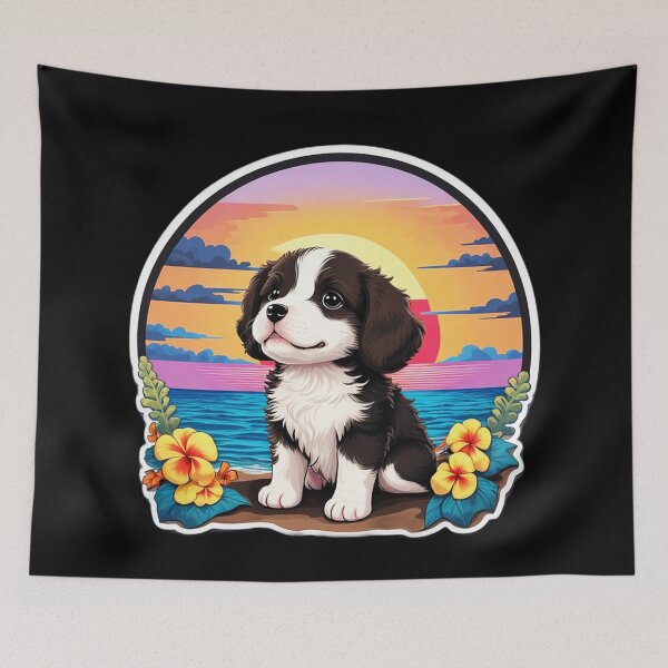 Item preview, Adorable Dog on The Beach with Hawaiian Orchids designed and sold by NautiChic.