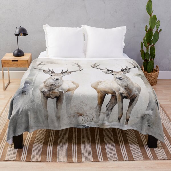 Aperçu de l'œuvre Deux cerfs dans la forêt d'hiver créée et vendue par FlatLandPrints.
