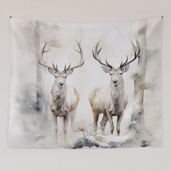 Aperçu de l'œuvre Deux cerfs dans la forêt d'hiver créée et vendue par FlatLandPrints.