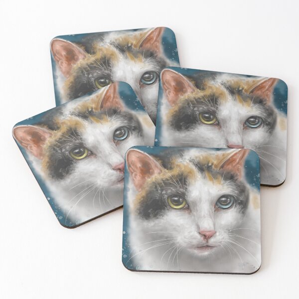 Item preview, Painting of a Japanese Bobtail Cat with Gorgeous Blue and Green Eyes designed and sold by ibadishi.