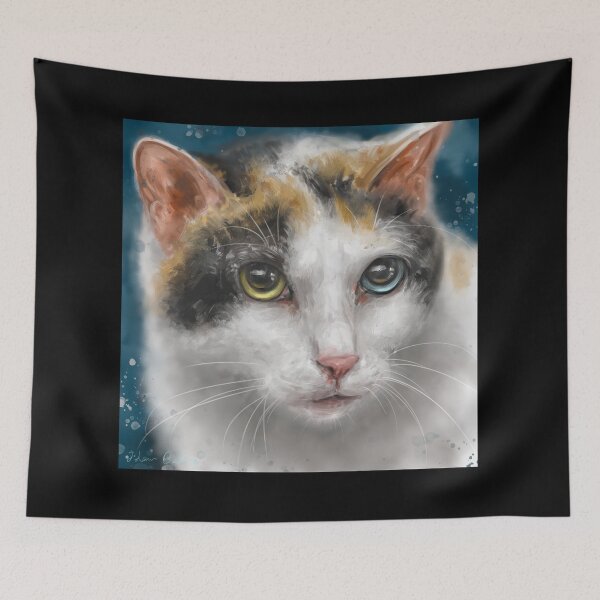 Item preview, Painting of a Japanese Bobtail Cat with Gorgeous Blue and Green Eyes designed and sold by ibadishi.