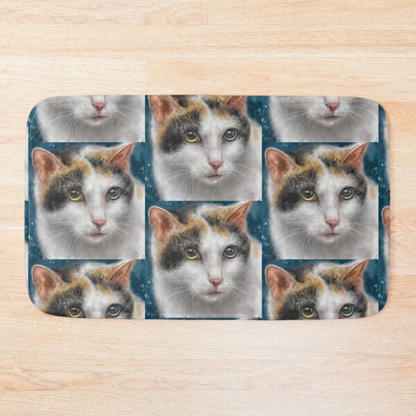 Item preview, Painting of a Japanese Bobtail Cat with Gorgeous Blue and Green Eyes designed and sold by ibadishi.