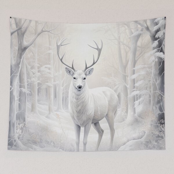 Aperçu de l'œuvre Cerf dans un paysage de neige blanche créée et vendue par FlatLandPrints.