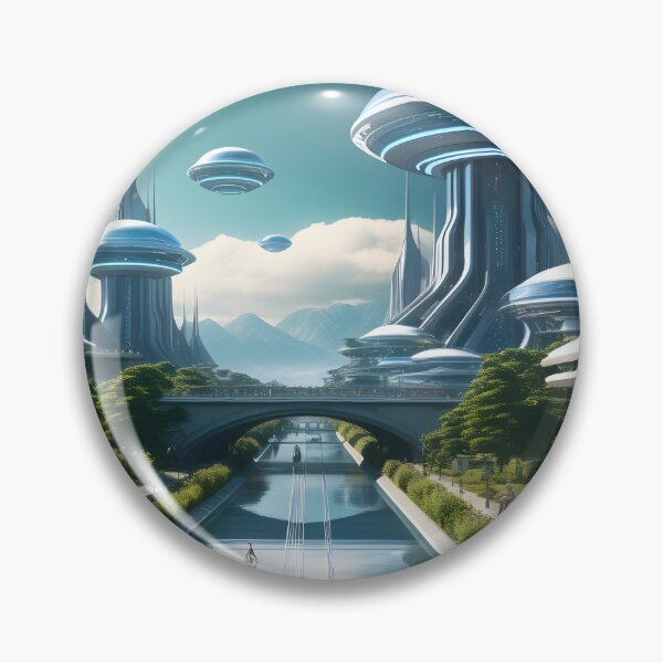 Item preview, futuristic city with a lake view designed and sold by IncredibleGeek.