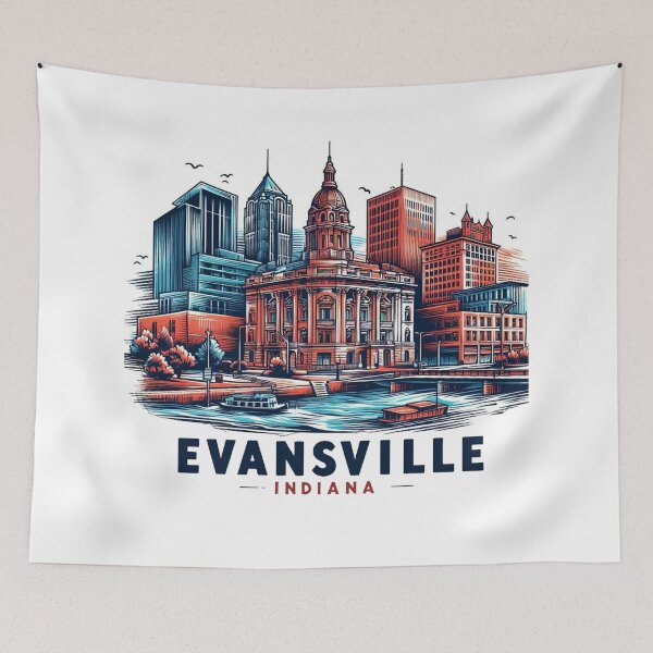 Item preview, EVNSVILLE INDIANA Watercolor Illustration designed and sold by PaintMeWorld.