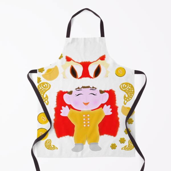 Item preview, Funny drawn cartoon, boy with Chinese Lion costume for Lunar Celebrations, Roaring Into Prosperity designed and sold by MigWhimsy.
