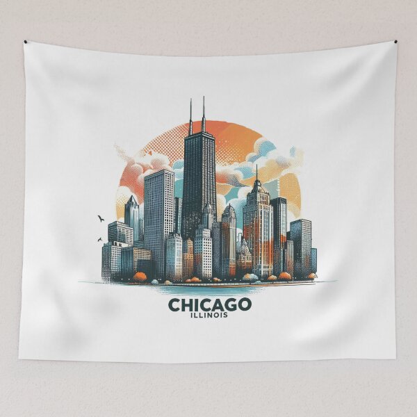 Item preview, CHICAGO ILLINOIS Watercolor Illustration designed and sold by PaintMeWorld.