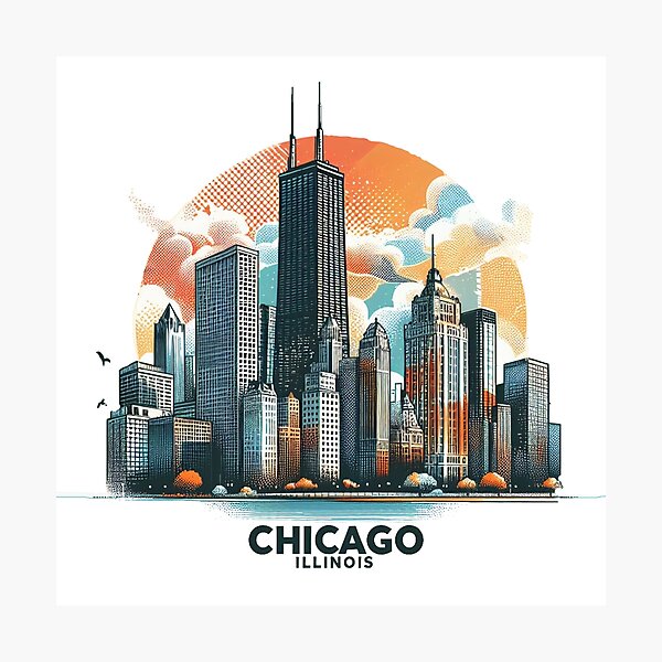 Item preview, CHICAGO ILLINOIS Watercolor Illustration designed and sold by PaintMeWorld.