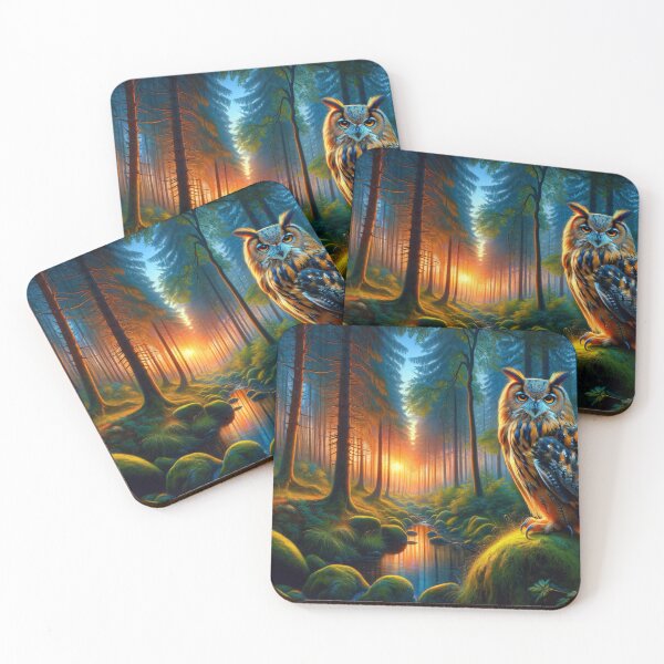 Item preview, Enchanted forest scene with a majestic high-resolution owl perched on a branch, mystical light filtering through the trees. designed and sold by alita-artwear.
