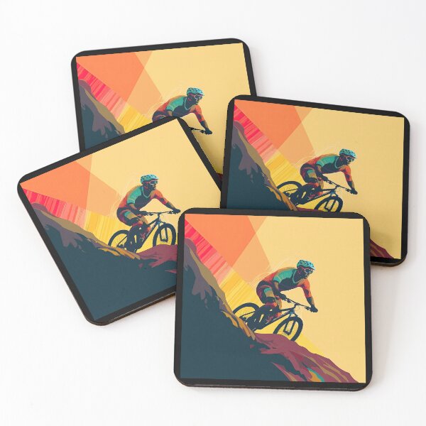 Item preview, Colorful mountain biker in the sunset designed and sold by WallGemsArt.