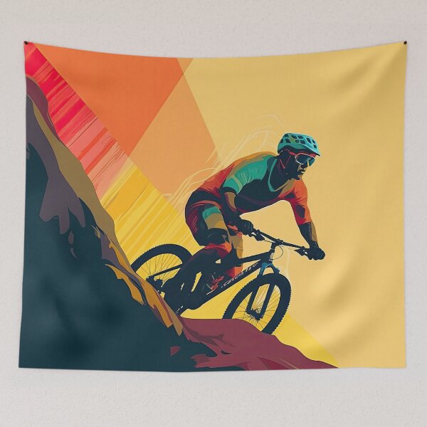 Item preview, Colorful mountain biker in the sunset designed and sold by WallGemsArt.