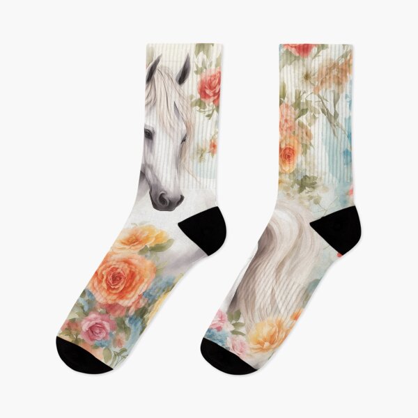 Item preview, White Horse with Floral designed and sold by Neranchara.