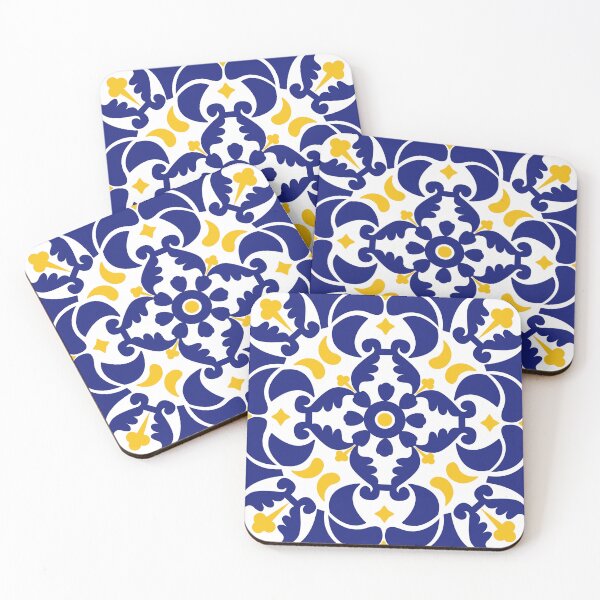 Item preview, Mediterranean Tiles Blue & Yellow Pattern designed and sold by idovedesign.