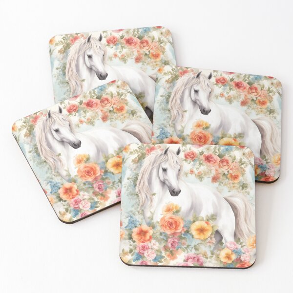 Item preview, White Horse with Floral designed and sold by Neranchara.