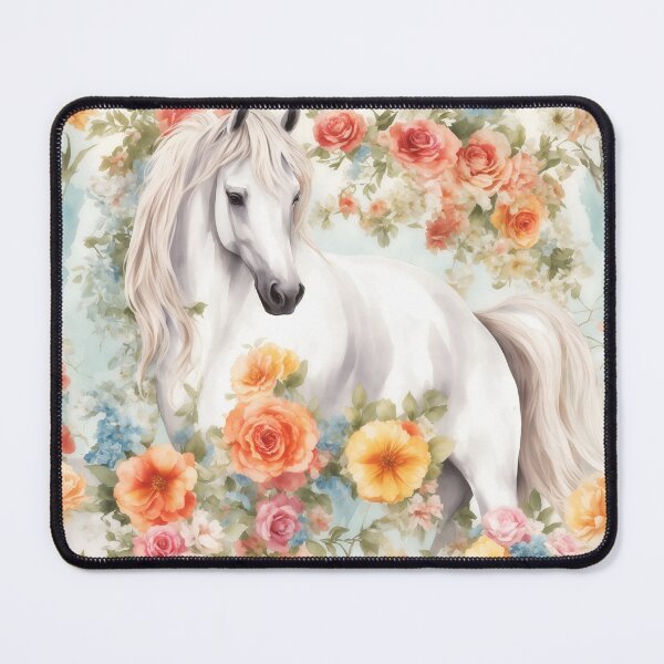 Item preview, White Horse with Floral designed and sold by Neranchara.