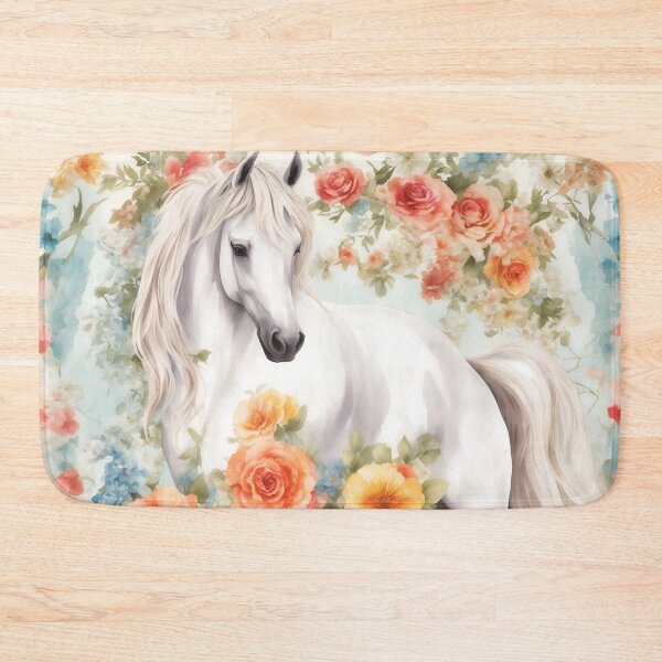 Item preview, White Horse with Floral designed and sold by Neranchara.