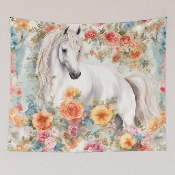 Item preview, White Horse with Floral designed and sold by Neranchara.