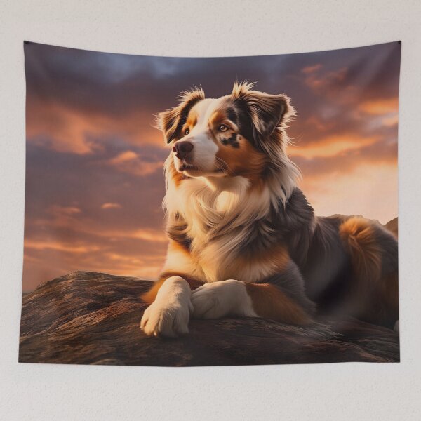 Item preview, Cute australian shepherd dog breed portrait photography at sunset, aussie shepard designed and sold by NBSStore.