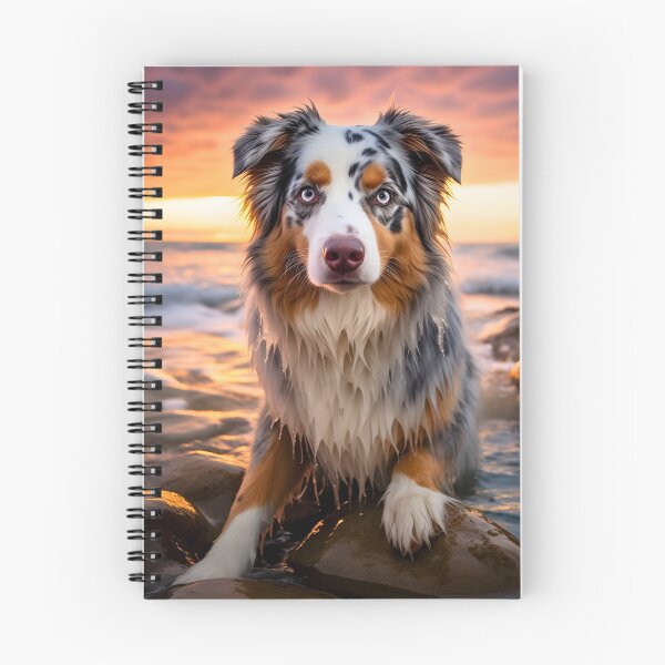 Item preview, Cute australian shepherd dog breed photography at sea sunset, aussie shepard designed and sold by NBSStore.