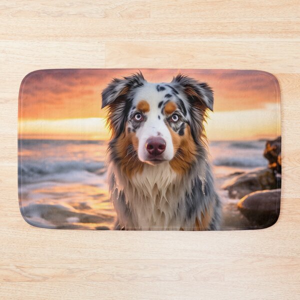 Item preview, Cute australian shepherd dog breed photography at sea sunset, aussie shepard designed and sold by NBSStore.
