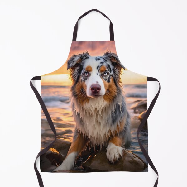 Item preview, Cute australian shepherd dog breed photography at sea sunset, aussie shepard designed and sold by NBSStore.