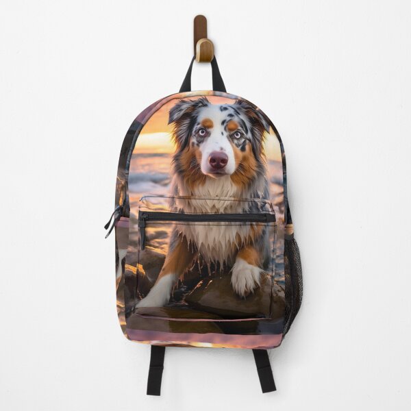 Item preview, Cute australian shepherd dog breed photography at sea sunset, aussie shepard designed and sold by NBSStore.