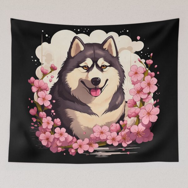 Item preview, Cute alaskan malamute dog breed in the mountains illustration designed and sold by NBSStore.