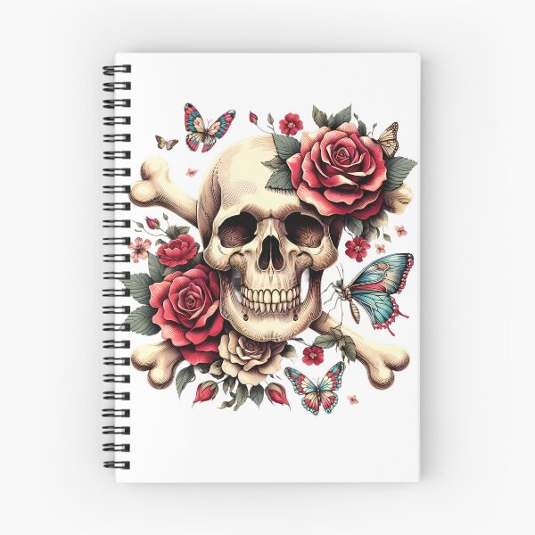 Item preview, Funny skull head with flowers butterfly crossbones T-shirt designed and sold by TimTeeVogue.