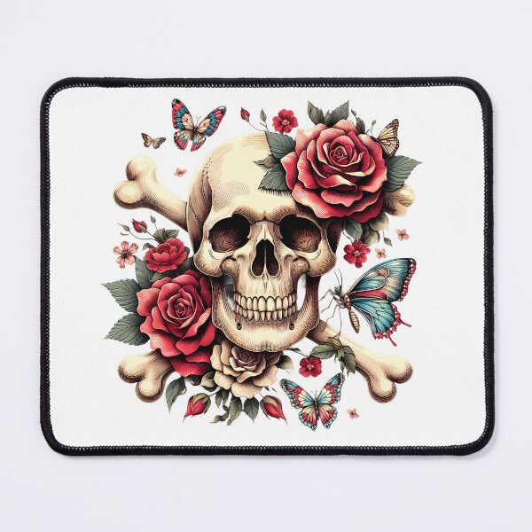 Item preview, Funny skull head with flowers butterfly crossbones T-shirt designed and sold by TimTeeVogue.