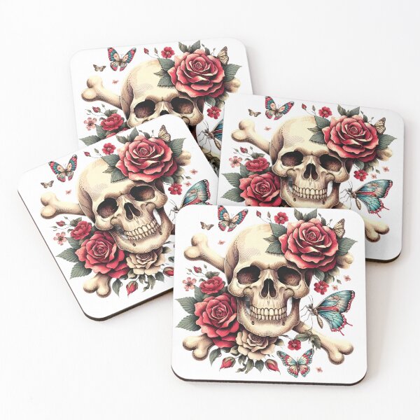 Item preview, Funny skull head with flowers butterfly crossbones T-shirt designed and sold by TimTeeVogue.