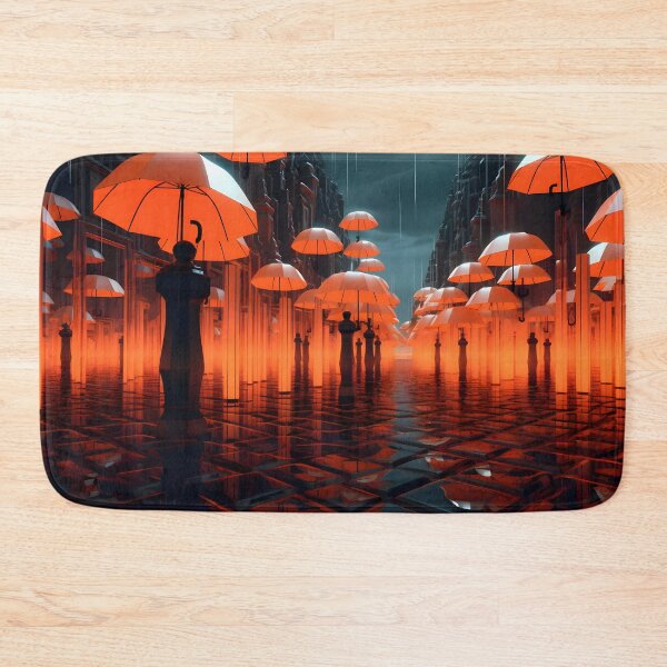 Item preview, Rain and luminous umbrellas in a glamorous, futuristic and mysterious landscape designed and sold by AI-Only Creations.