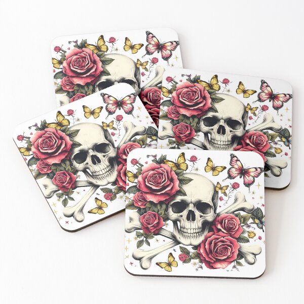 Item preview, Funny skull head with flowers butterfly crossbones T-shirt designed and sold by TimTeeVogue.