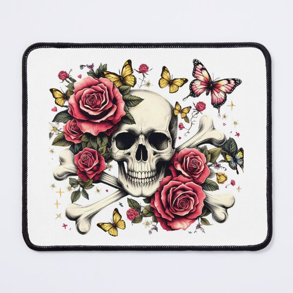 Item preview, Funny skull head with flowers butterfly crossbones T-shirt designed and sold by TimTeeVogue.