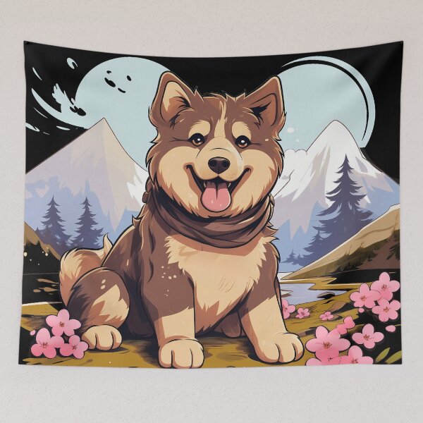 Item preview, Cute alaskan malamute dog breed puppy in the mountains illustration designed and sold by NBSStore.