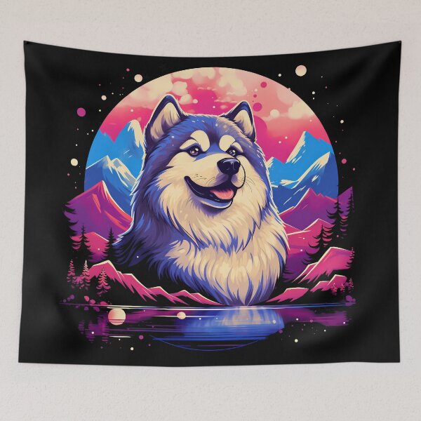Item preview, Cute alaskan malamute dog breed in the mountains illustration designed and sold by NBSStore.