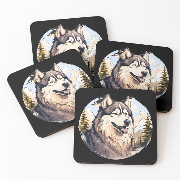 Item preview, Cute alaskan malamute dog breed in the mountains illustration designed and sold by NBSStore.