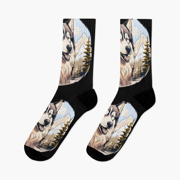 Item preview, Cute alaskan malamute dog breed in the mountains illustration designed and sold by NBSStore.