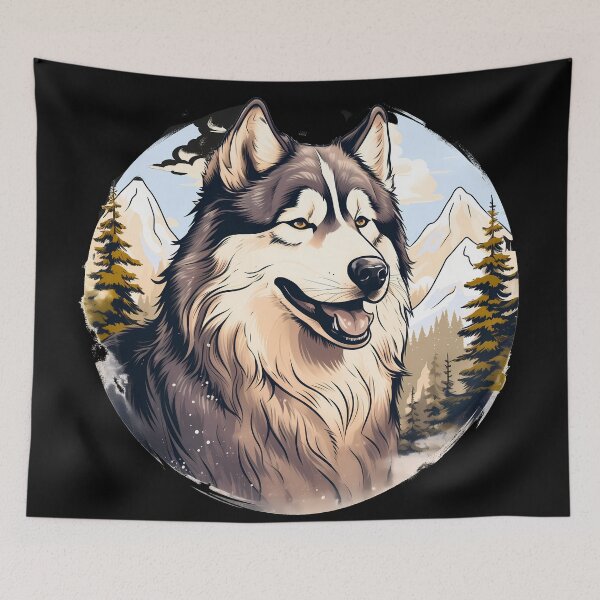 Item preview, Cute alaskan malamute dog breed in the mountains illustration designed and sold by NBSStore.